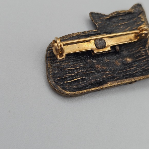 Vtg Bronze Tone Kitty Cat Brooch Pin Bow Tie Pet Lover Gift Animal 1.25" Cute - Picture 6 of 9
